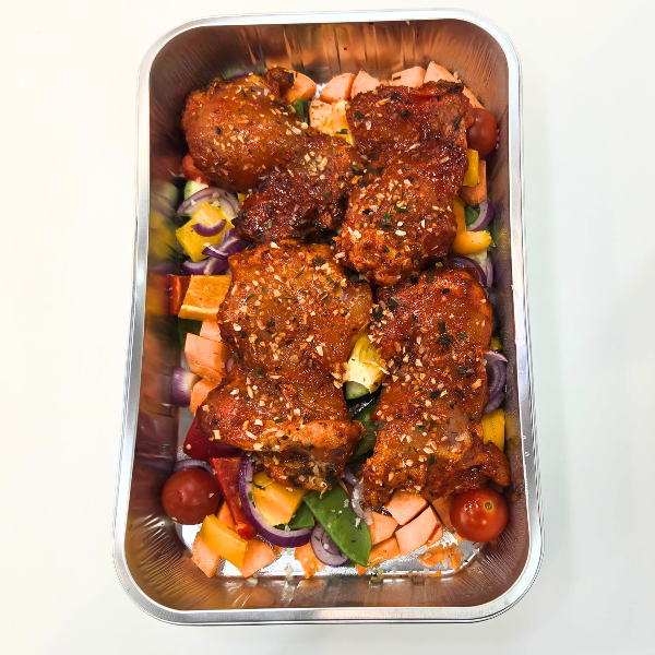 Piri Piri Chicken Tray Bake on Mediterranean Vegetables Kellen's Butchers Southport