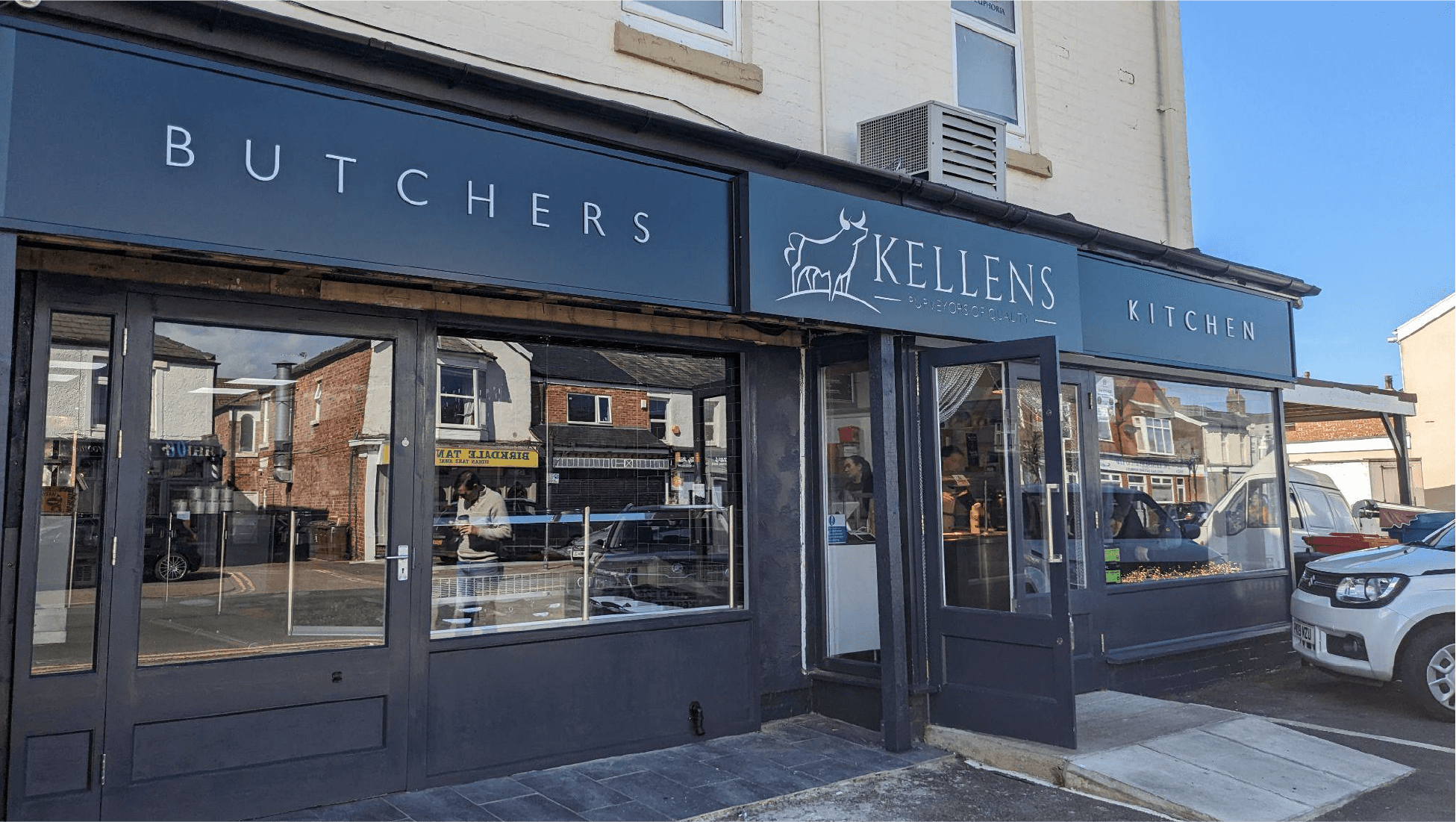 Kellens Butchers - Shop front on sunny afternoon